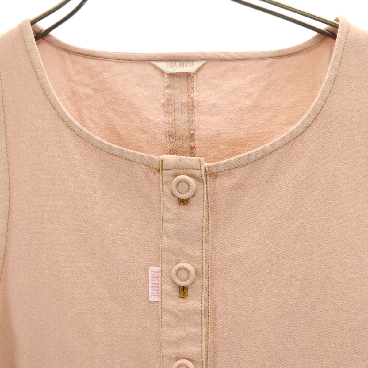 PINK HOUSE ピンクハウス ノースリーブ デニム ジャンパースカート サーモンピンク ワンピース レディース