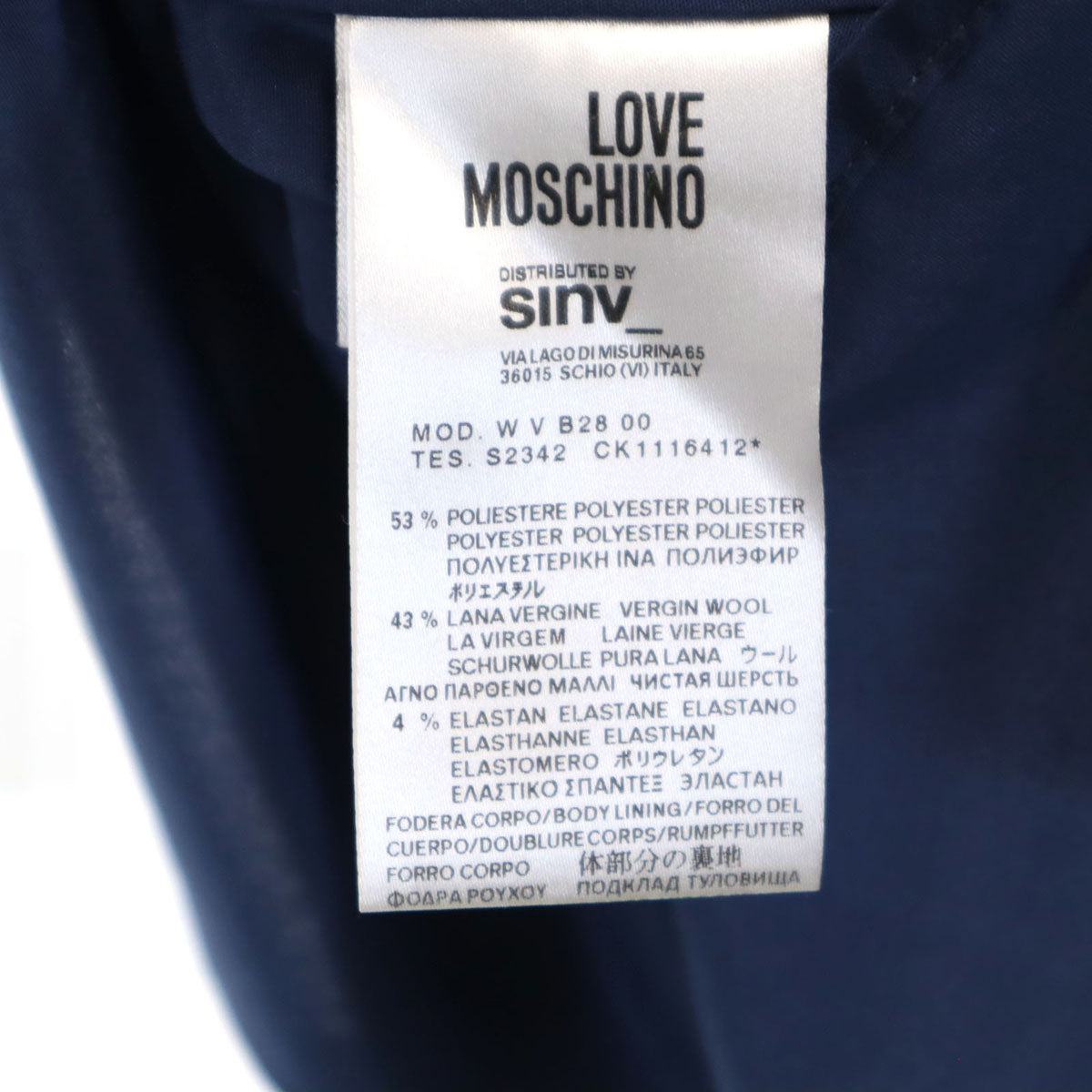 LOVEMOSCHINO ラブモスキーノ イタリア製 ウールブレンド ノースリーブ ワンピース 6 ネイビー レディース