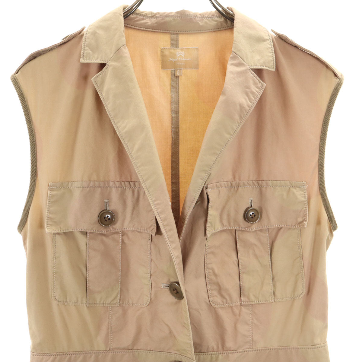 Nigel Cabourn ナイジェルケーボン 日本製 総柄 ノースリーブ オープンカラー ワンピース 8 ベージュ系 レディース