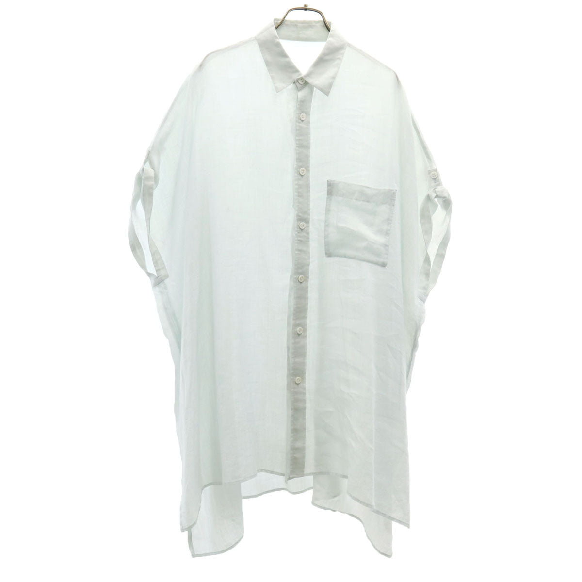 Y's ワイズ 日本製 リネン 半袖 シャツワンピース 2 ブルーグレー系 ヨウジヤマモト レディース