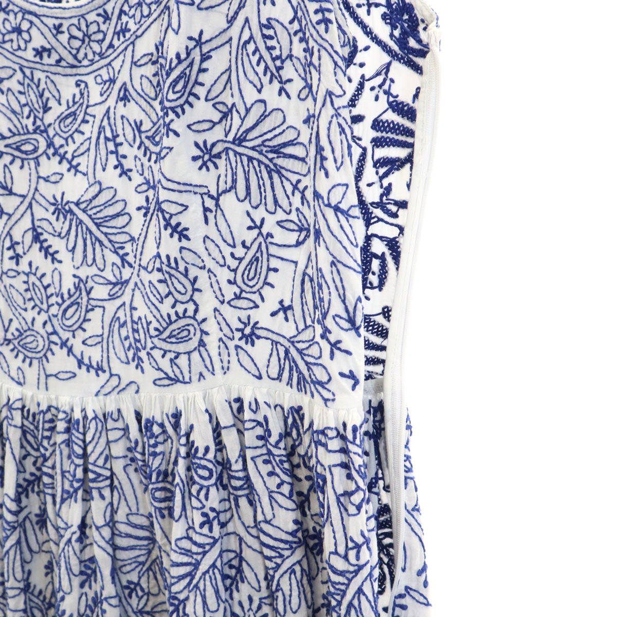 PRADA プラダ リーフ刺繍 ノースリーブ ミニワンピース 38 ホワイト