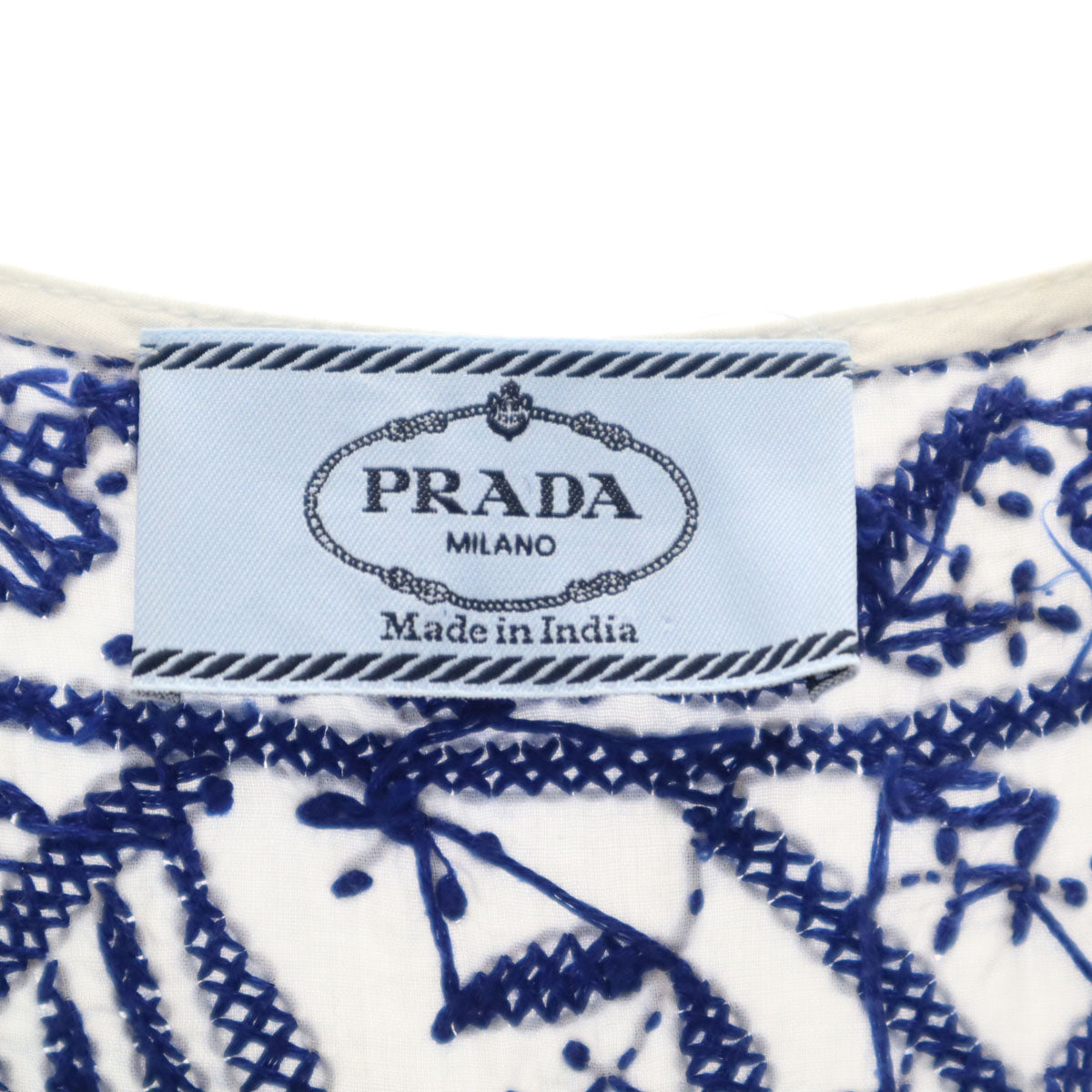 PRADA プラダ リーフ刺繍 ノースリーブ ミニワンピース 38 ホワイト レディース