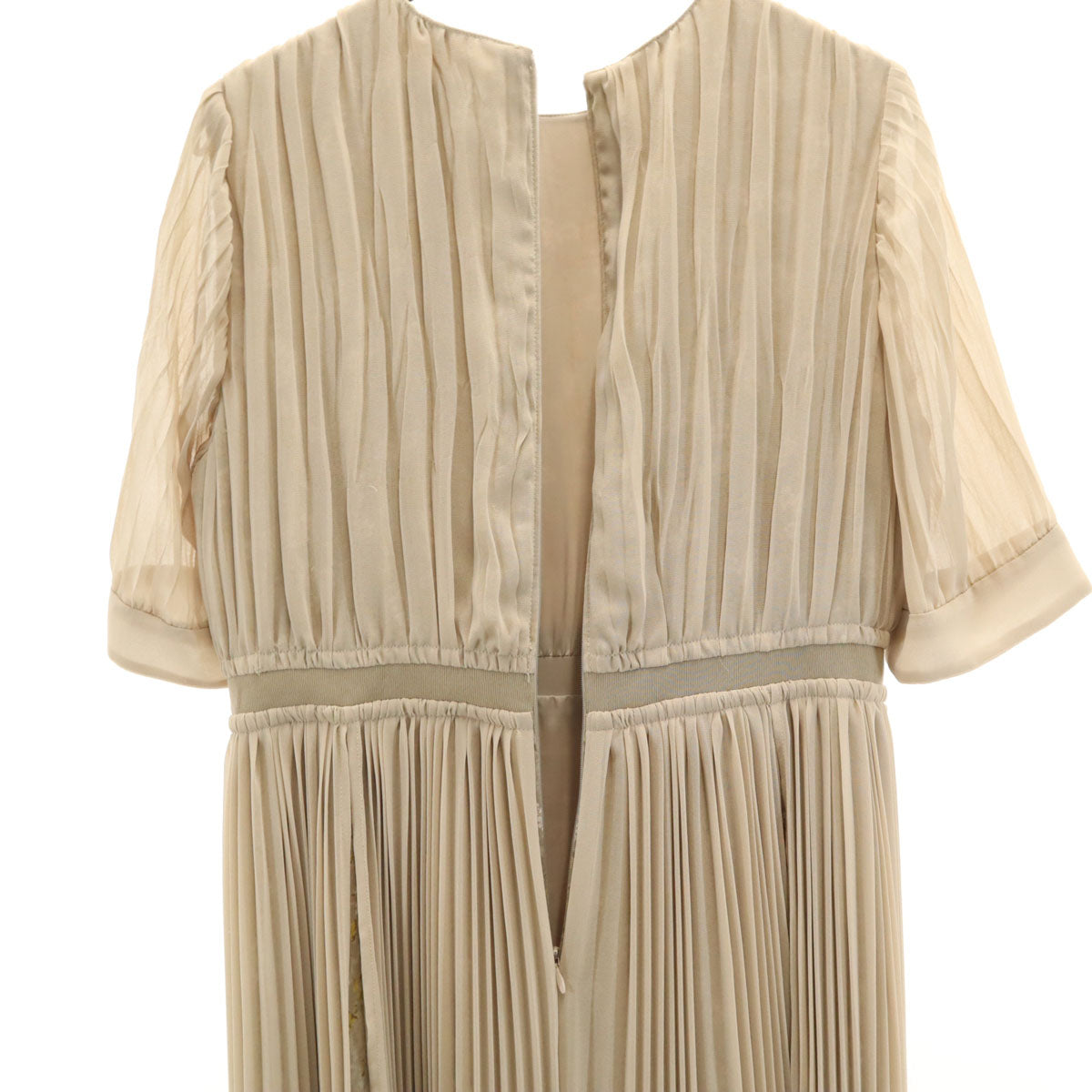 CLANE クラネ 花柄切替 半袖 プリーツ ロングワンピース 1 ベージュ レディース