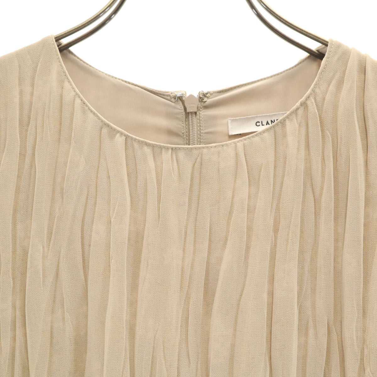 CLANE クラネ 花柄切替 半袖 プリーツ ロングワンピース 1 ベージュ レディース