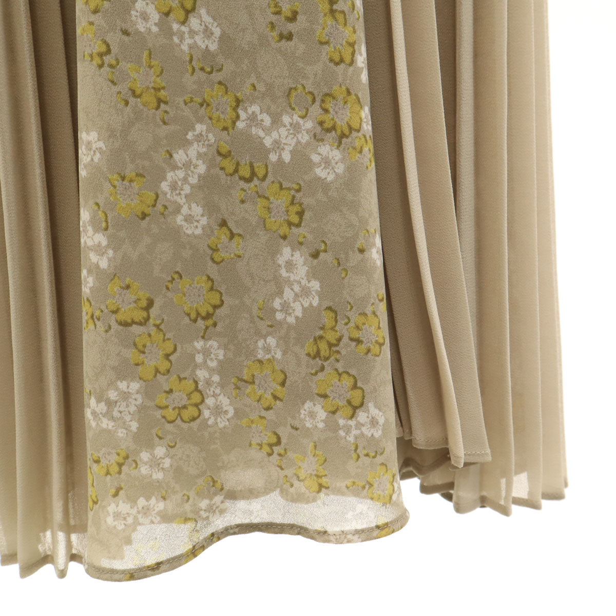 CLANE クラネ 花柄切替 半袖 プリーツ ロングワンピース 1 ベージュ レディース