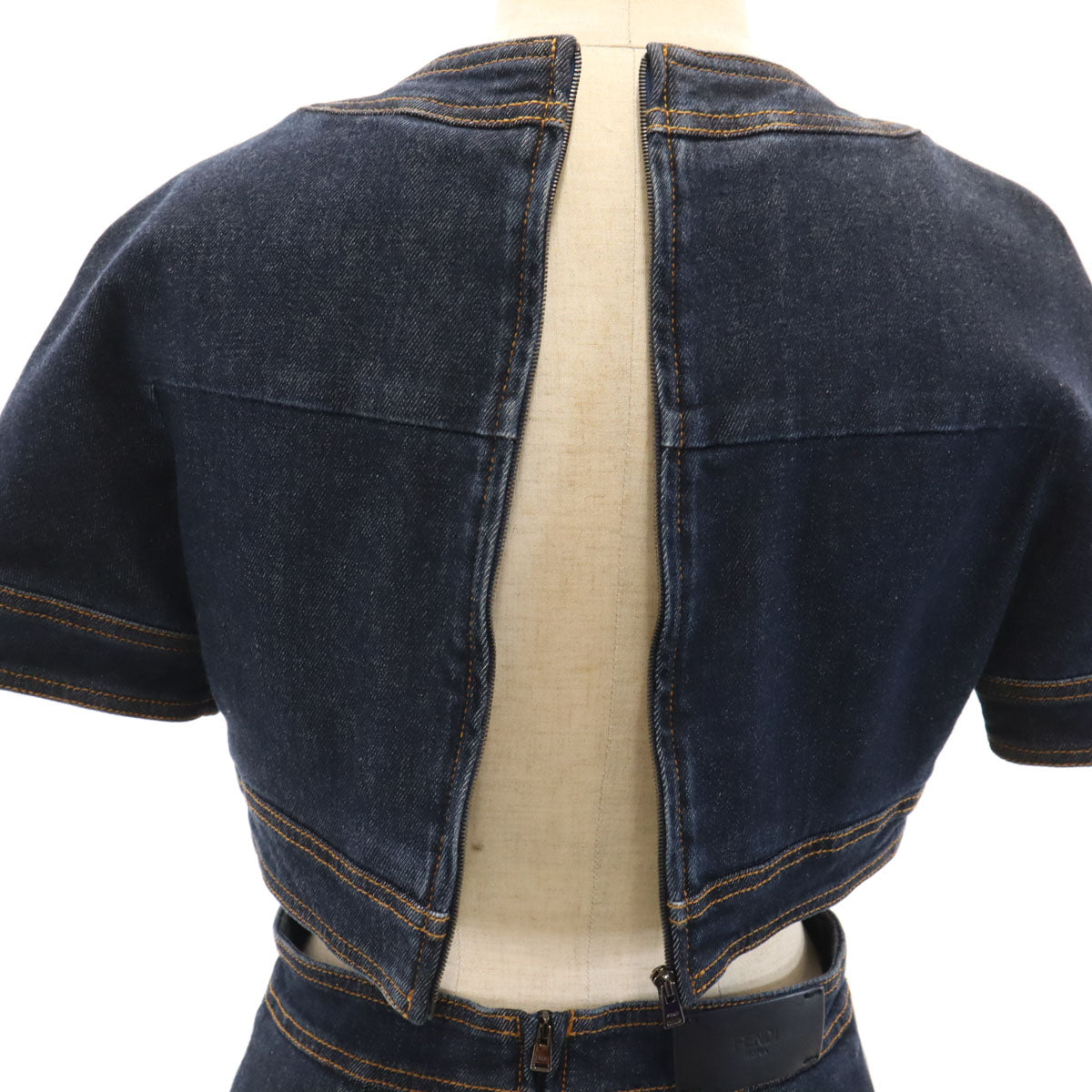 FENDI フェンディ イタリア製 半袖 デニム ミニワンピース 40 インディゴ レディース