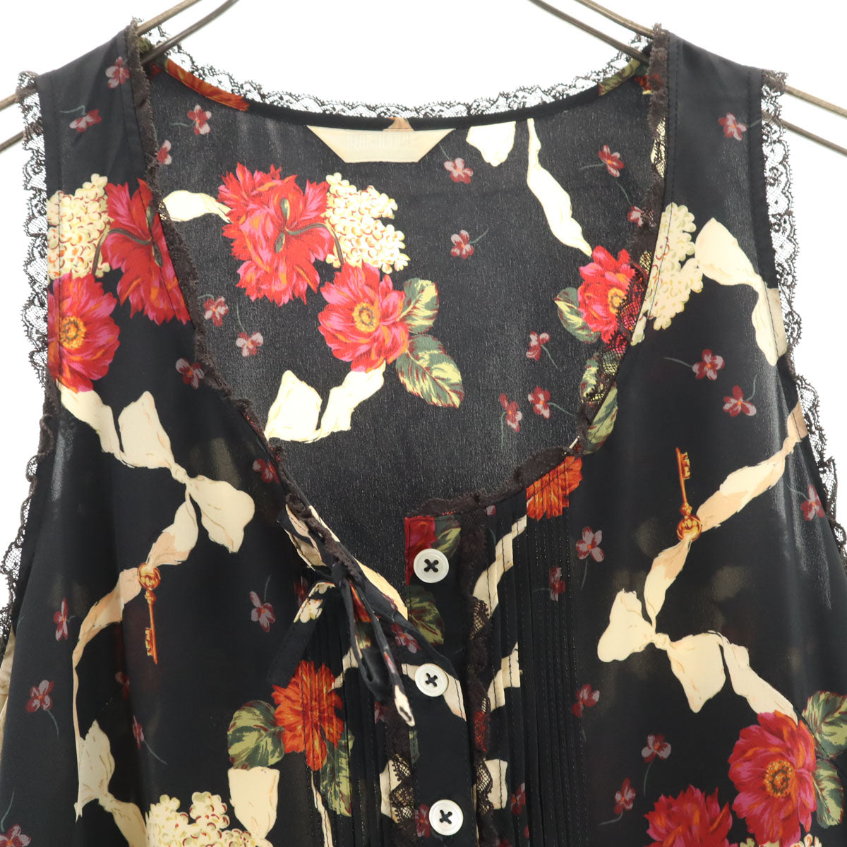 PINK HOUSE ピンクハウス 花柄 ノースリーブ ロングワンピース ブラック系 レディース