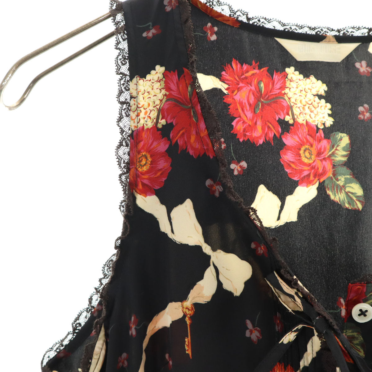 PINK HOUSE ピンクハウス 花柄 ノースリーブ ロングワンピース ブラック系 レディース