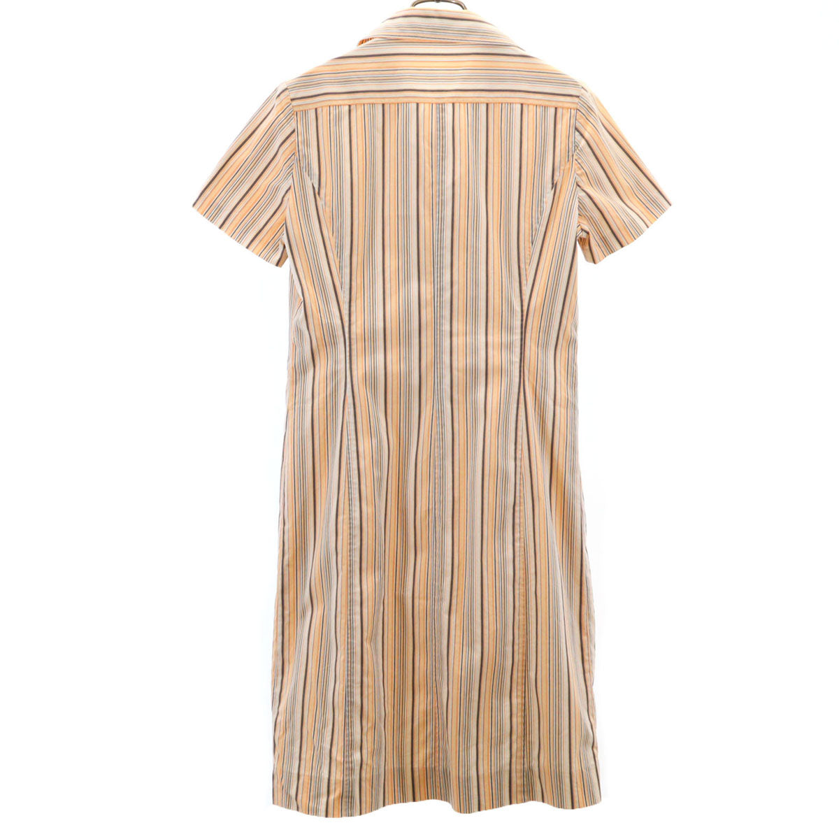 courreges クレージュ ストライプ柄 半袖 シャツワンピース 9AR オレンジ プルオーバー レディース