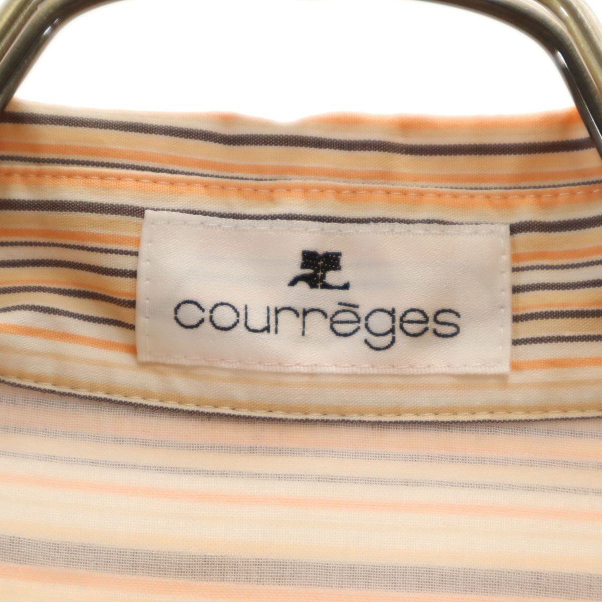 courreges クレージュ ストライプ柄 半袖 シャツワンピース 9AR オレンジ プルオーバー レディース