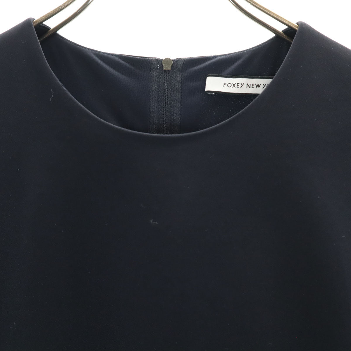 FOXEY NEW YORK フォクシーニューヨーク ノースリーブ 膝丈ワンピース 40 ネイビー レディース