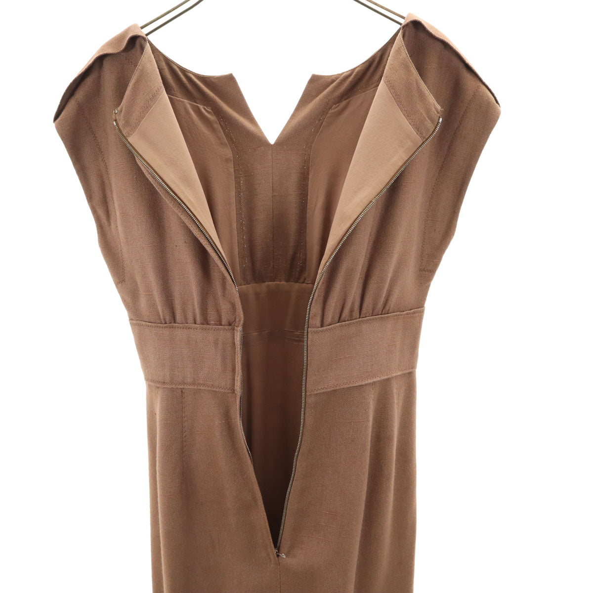 DOLCE&GABBANA ドルチェアンドガッバーナ イタリア製 シルク フレンチスリーブ リネンライク ワンピース 40 ブラウン系 レディース