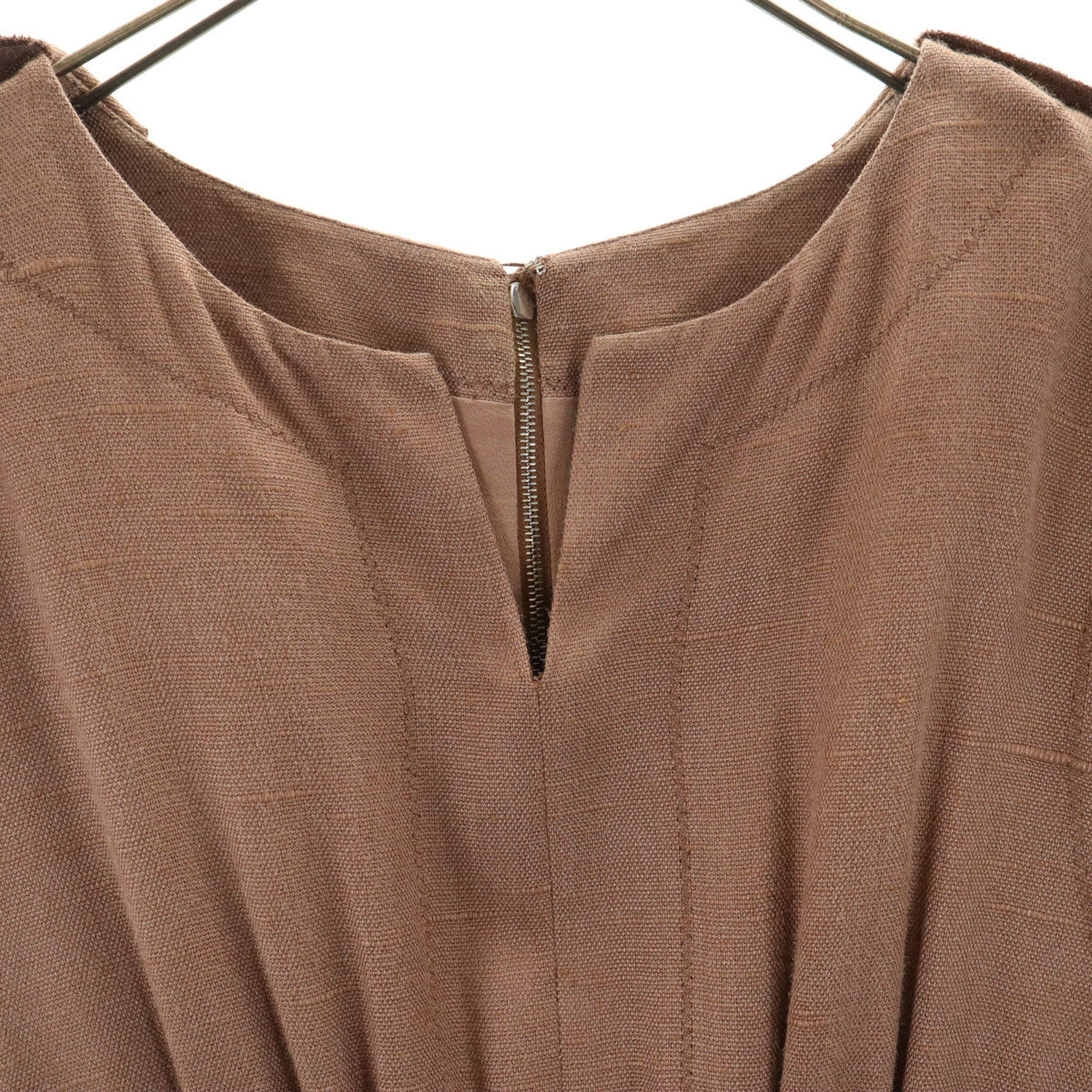 DOLCE&GABBANA ドルチェアンドガッバーナ イタリア製 シルク フレンチスリーブ リネンライク ワンピース 40 ブラウン系 レディース