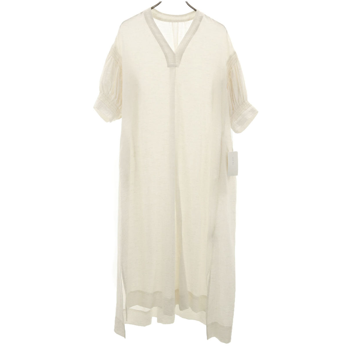 未使用 PLUS OTO.HA プラスオトハ 5分袖 Vネック ロングワンピース 2 オフホワイト レディース