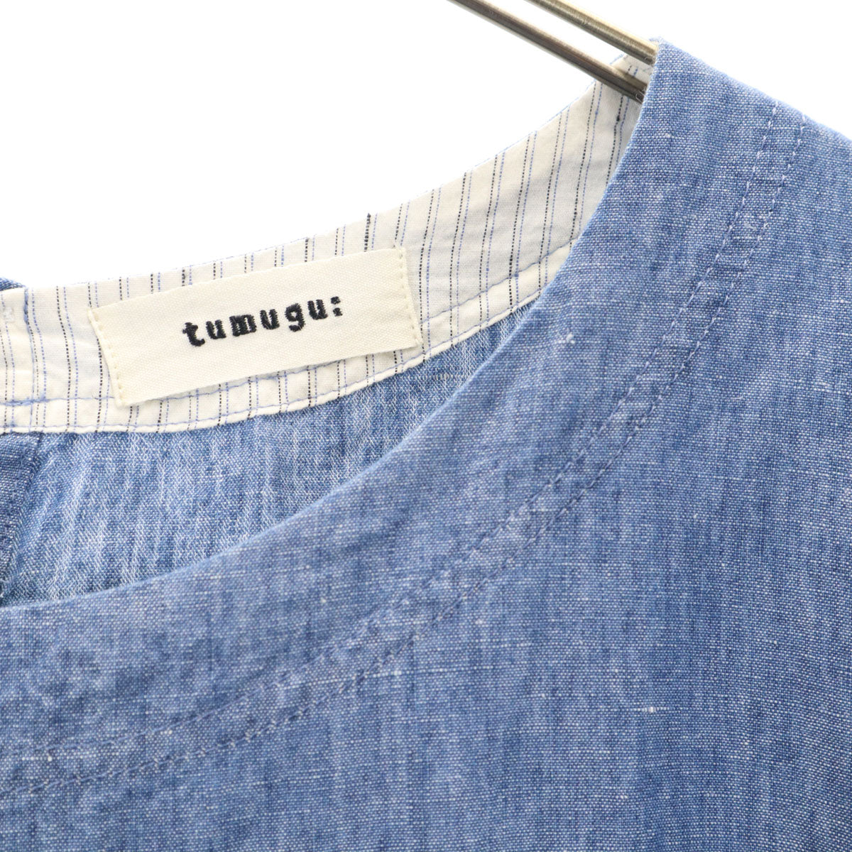 tsumugi ツムギ 半袖 ダンガリー ワンピース F ブルー系 レディース