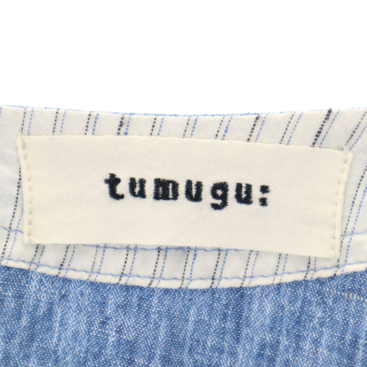 tsumugi ツムギ 半袖 ダンガリー ワンピース F ブルー系 レディース