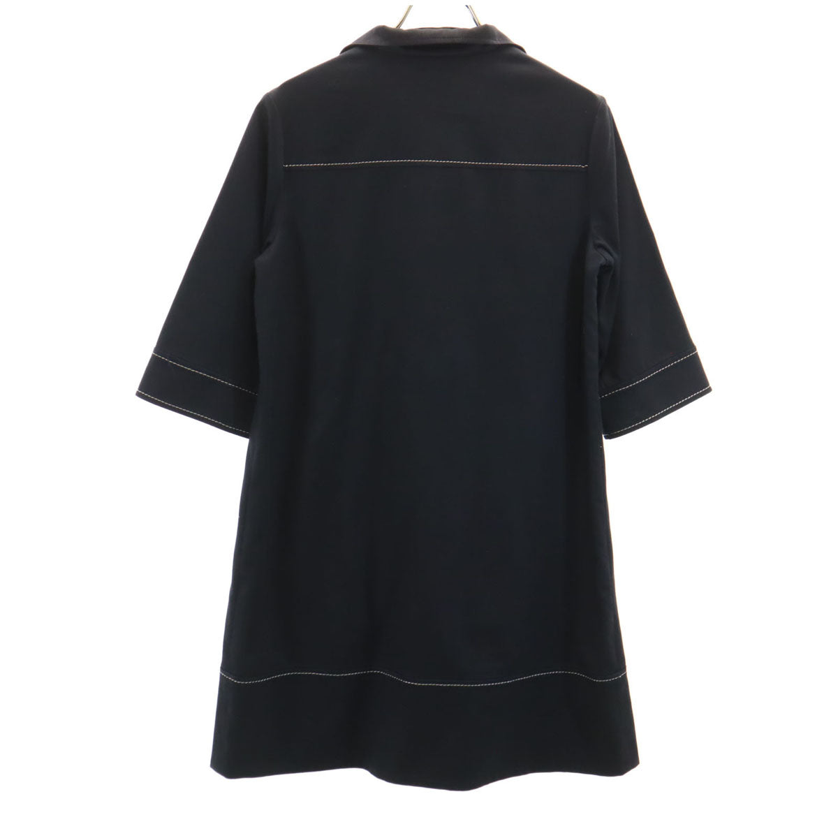 MICHEL KLEIN ミッシェルクラン リネンブレンド 5分袖 シャツワンピース 38 ブラック プルオーバー レディース