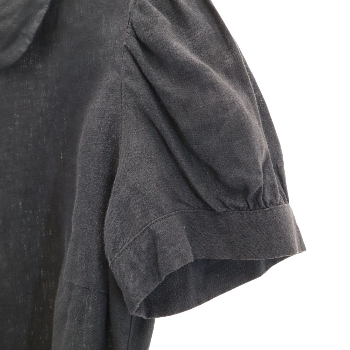 agnes b. アニエスベー フランス製 リネン 半袖 シャツワンピース 36 チャコール レディース