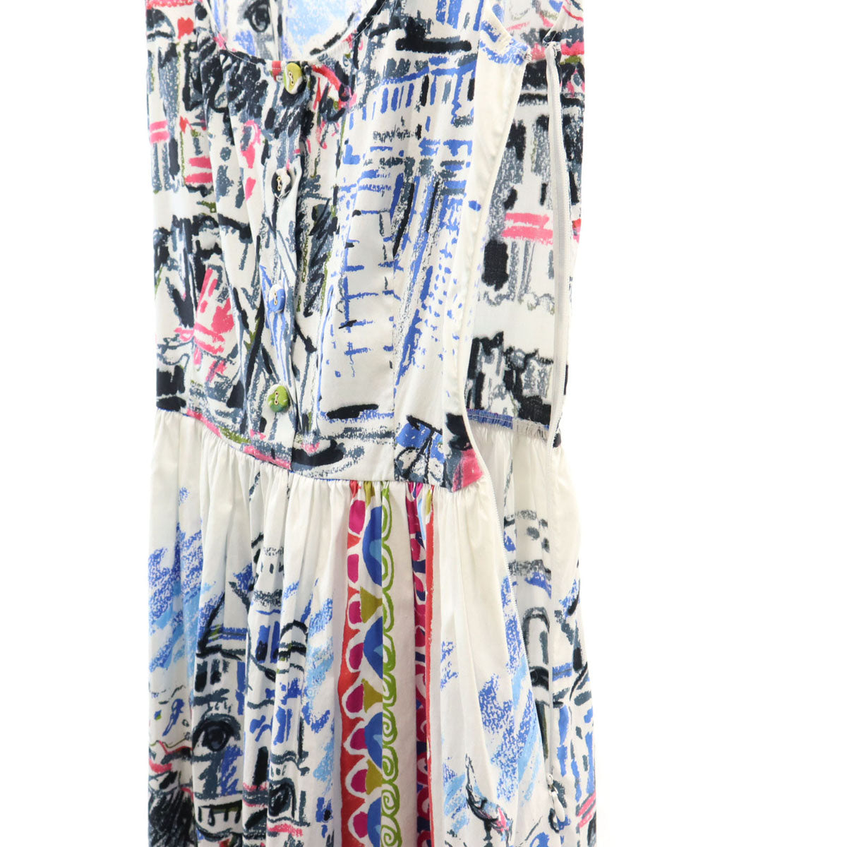 PRADA プラダ イタリア製 総柄 ノースリーブ ワンピース 38 ホワイト レディース