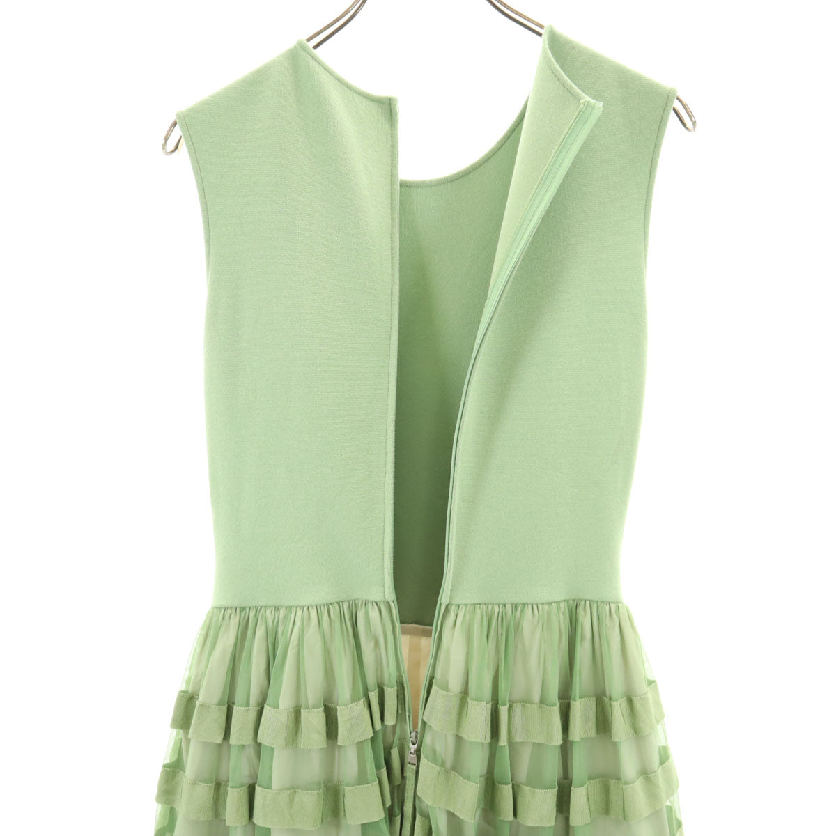 DAISY LIN For FOXEY デイジーリンフォーフォクシー 日本製 ノースリーブ ニット切替 ワンピース 40 黄緑系 レディース