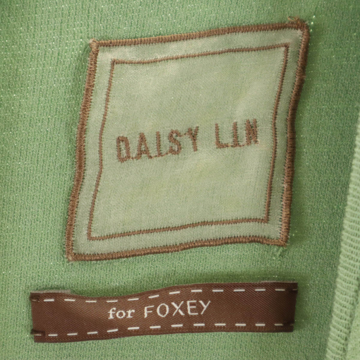 DAISY LIN For FOXEY デイジーリンフォーフォクシー 日本製 ノースリーブ ニット切替 ワンピース 40 黄緑系 レディース