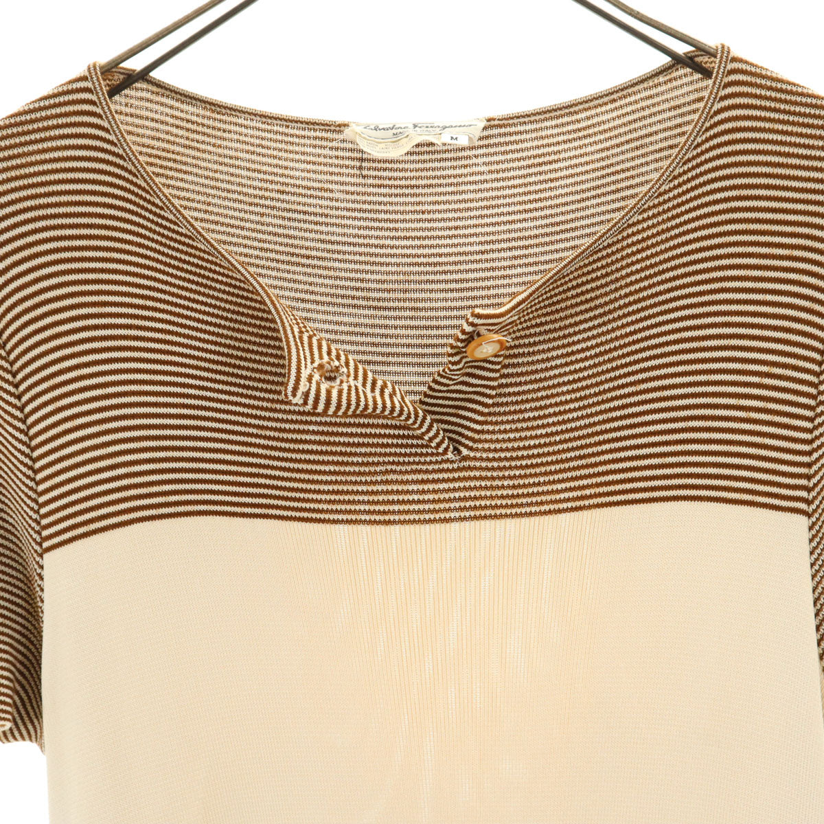 Salvatore Ferragamo サルヴァトーレフェラガモ 90s イタリア製 オールド 半袖 ニット ワンピース M ベージュ レディース