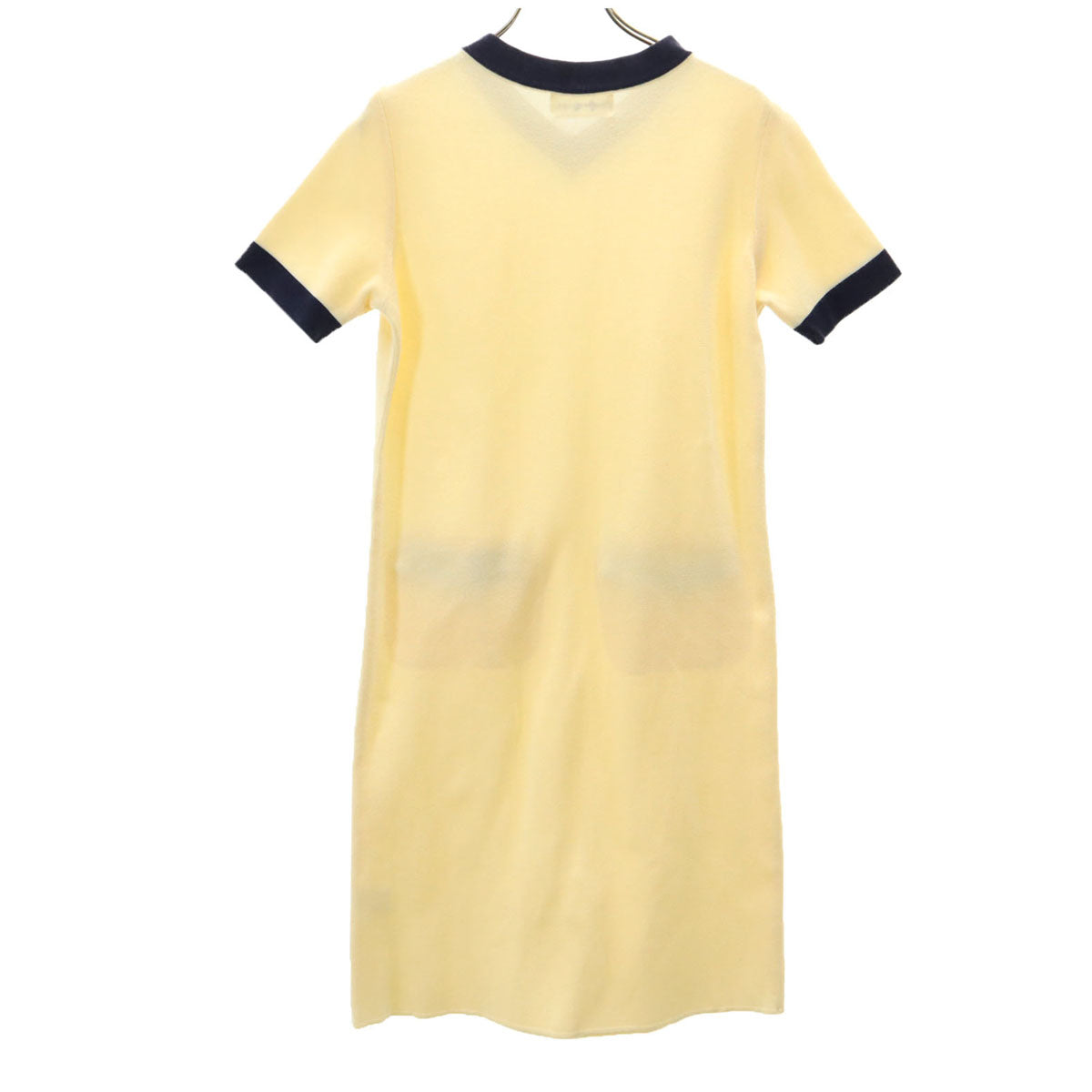 YVES SAINT LAURENT イヴサンローラン 90s 日本製 オールド 半袖 Vネック ニット ワンピース M グリームイエロー レディース