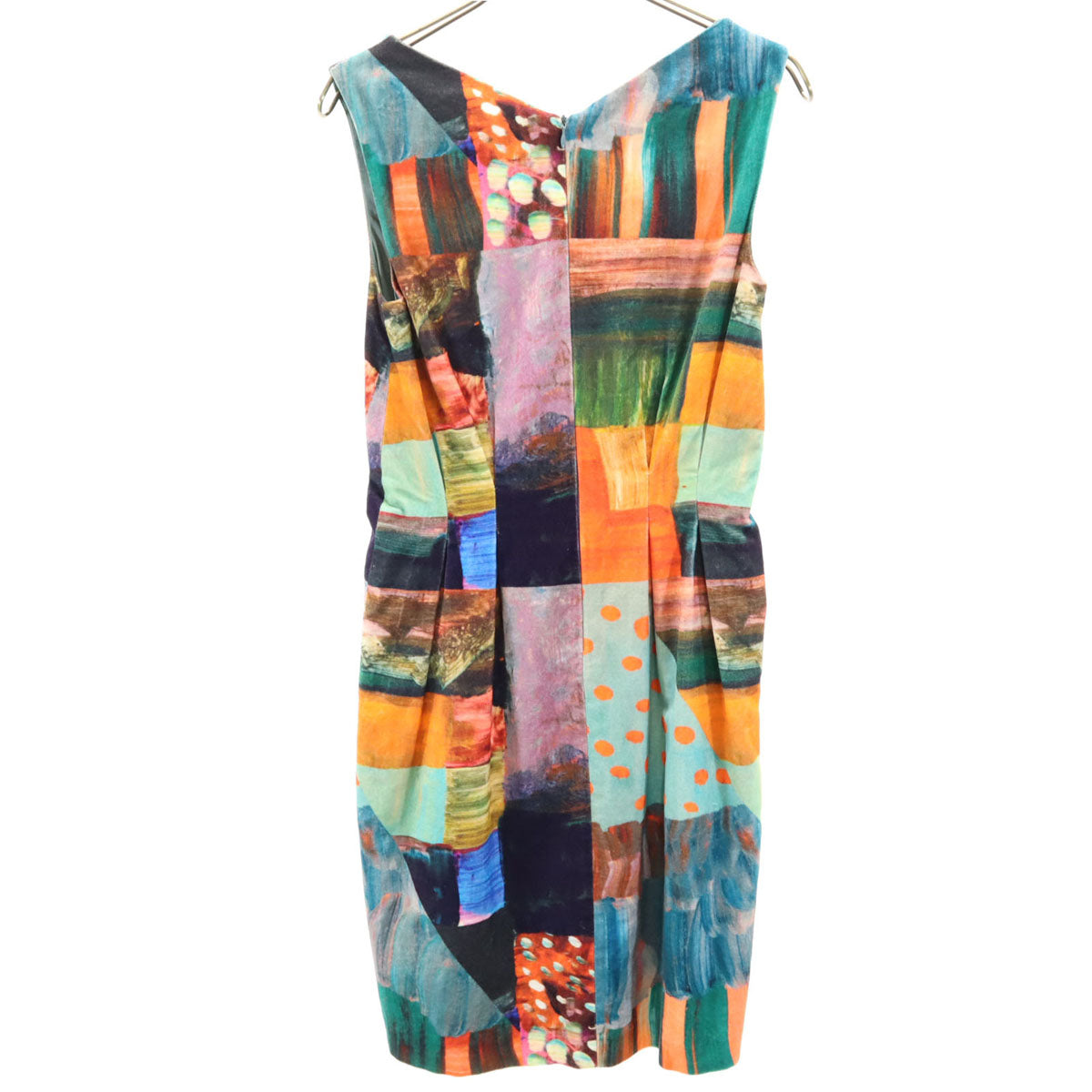 marimekko マリメッコ 総柄 ノースリーブ Vネック 膝丈ワンピース 34 バックファスナー レディース