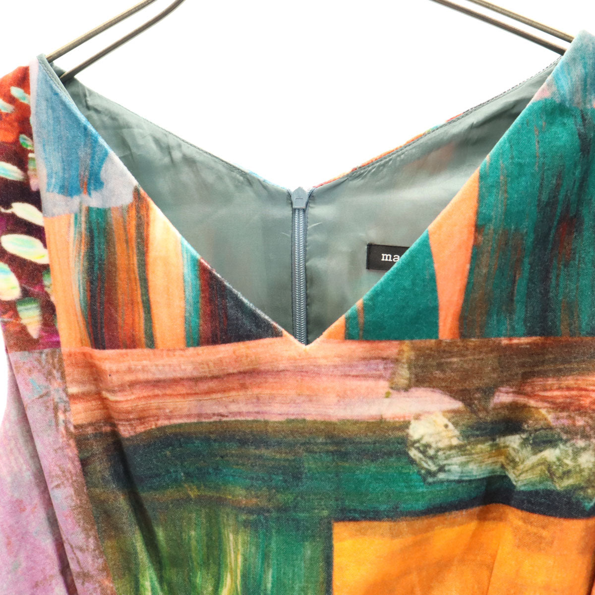 marimekko マリメッコ 総柄 ノースリーブ Vネック 膝丈ワンピース 34 バックファスナー レディース