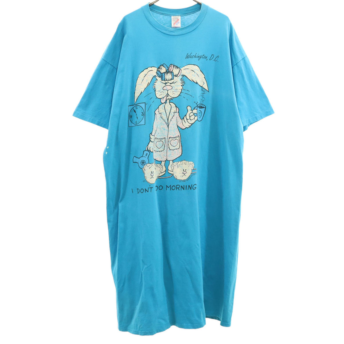 JERZEES ジャージーズ 90s USA製 オールド ラビット 半袖 ロングワンピース ONE SIZE 水色 うさぎ アニマル レディース