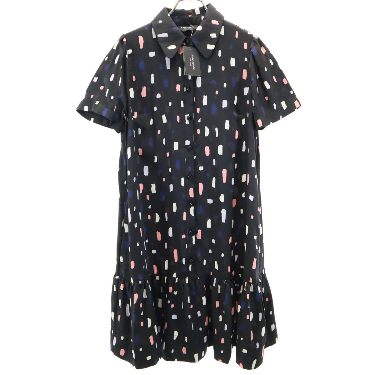 Kate Spade ケイトスペード 総柄 半袖 ワンピース S ブラック系 レディース