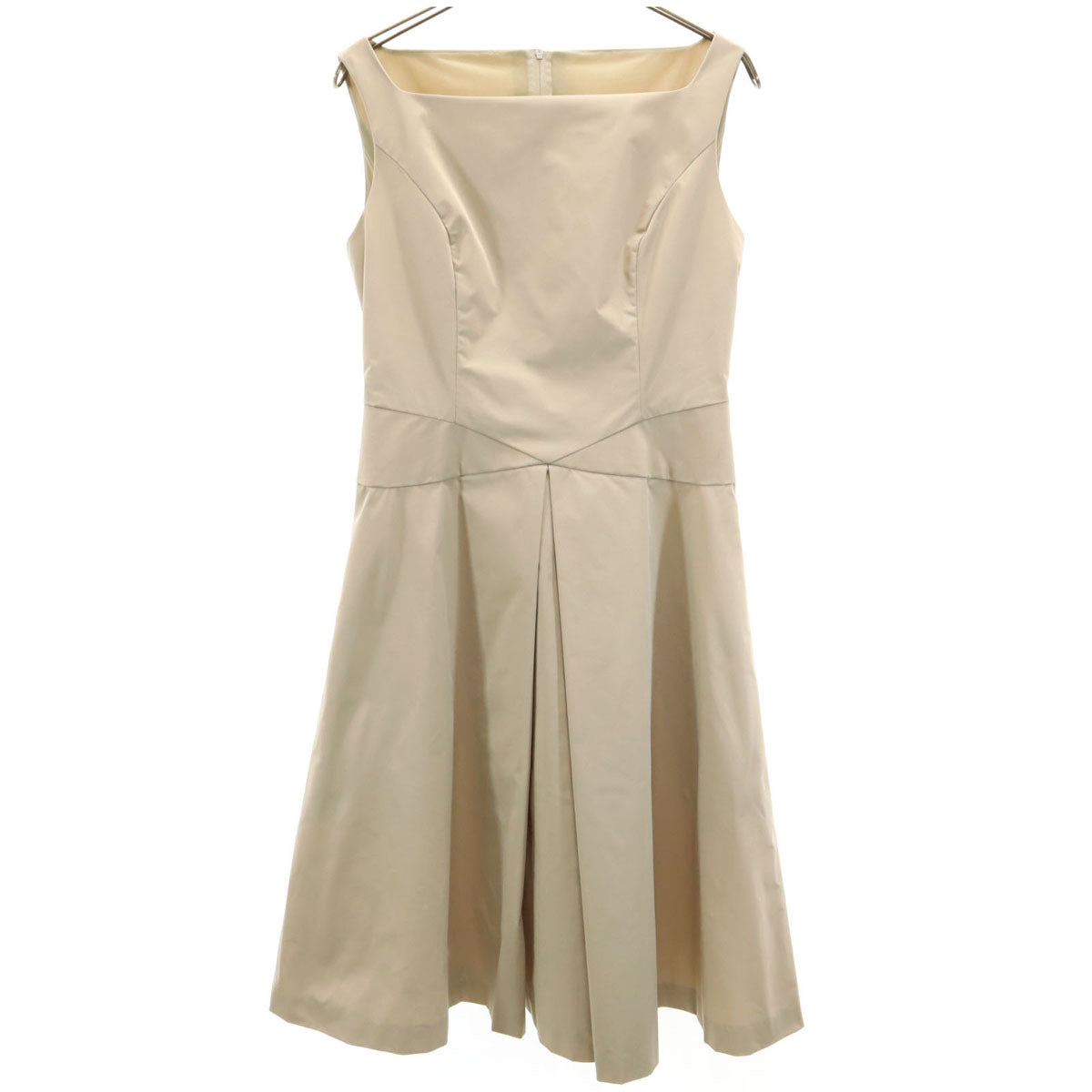 FOXEY NEW YORK フォクシーニューヨーク 日本製 ノースリーブ ボックスプリーツ ミニワンピース 38 ベージュ レディース