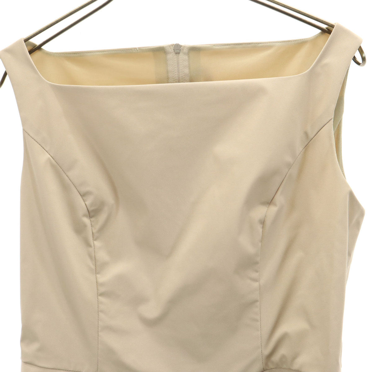 FOXEY NEW YORK フォクシーニューヨーク 日本製 ノースリーブ ボックスプリーツ ミニワンピース 38 ベージュ レディース