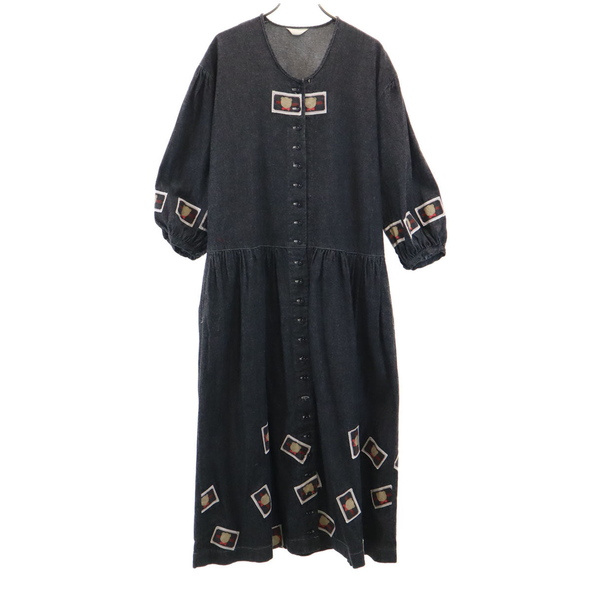 PINK HOUSE ピンクハウス 7分袖 ワッペン ロングワンピース グレー系 レディース