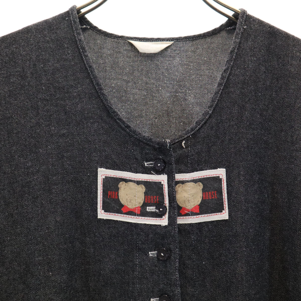 PINK HOUSE ピンクハウス 7分袖 ワッペン ロングワンピース グレー系 レディース