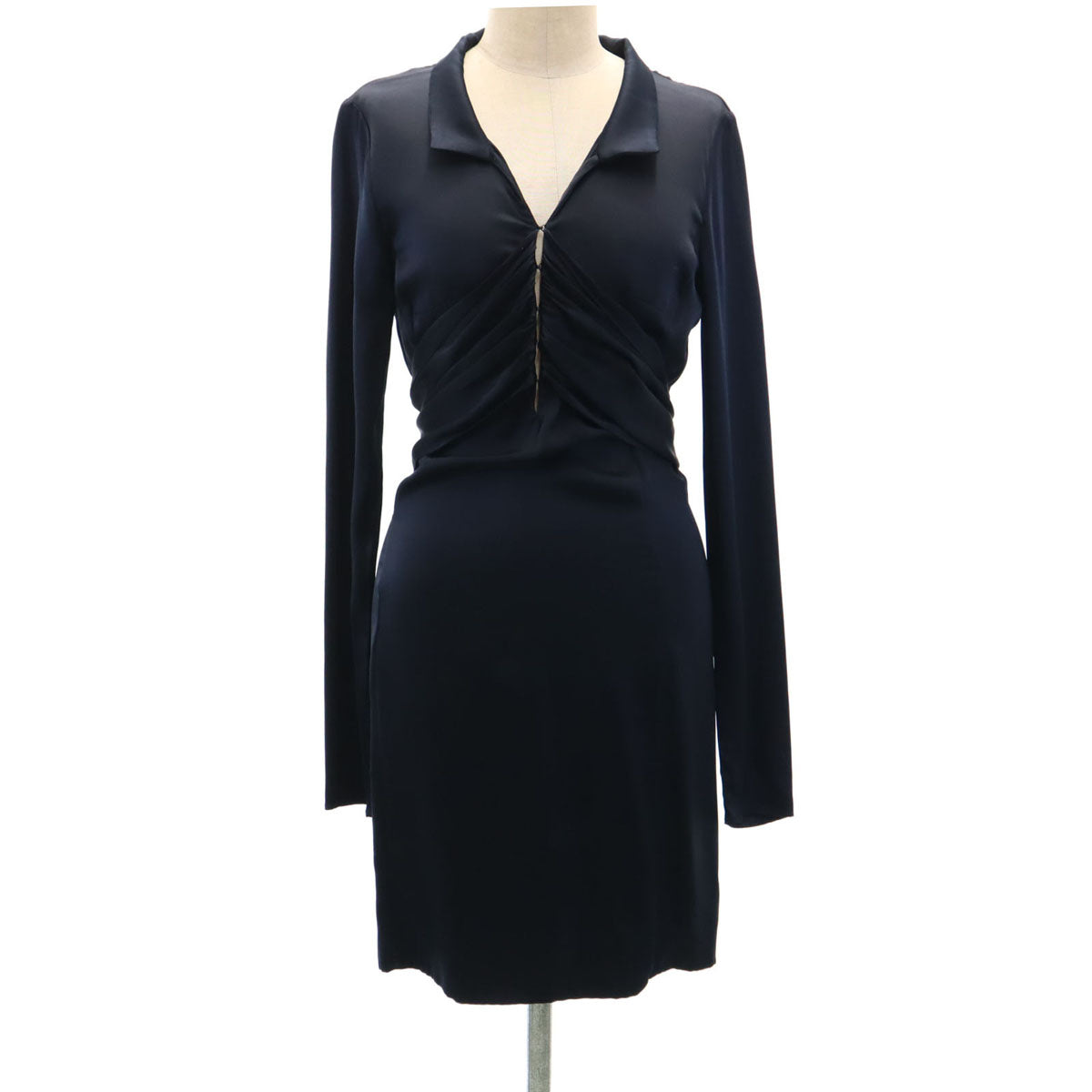 GUCCI グッチ イタリア製 シルク 長袖 ミニ シャツワンピース 38 黒 レディース