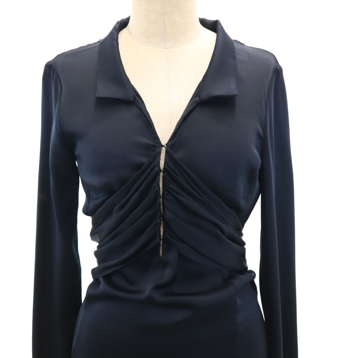 GUCCI グッチ イタリア製 シルク 長袖 ミニ シャツワンピース 38 黒 レディース