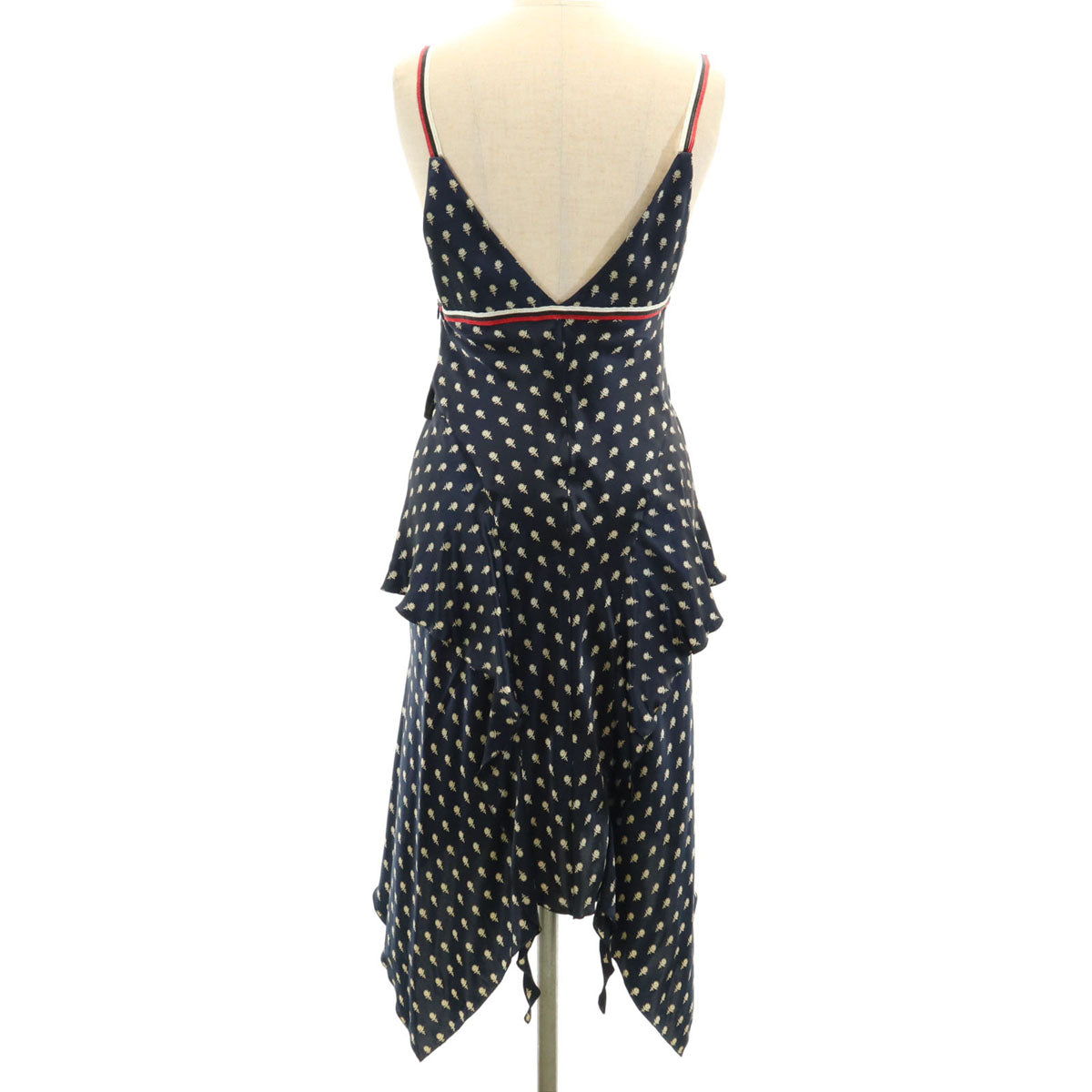 Emporio Armani エンポリオアルマーニ イタリア製 シルク 総柄 キャミワンピース 38 ネイビー レディース