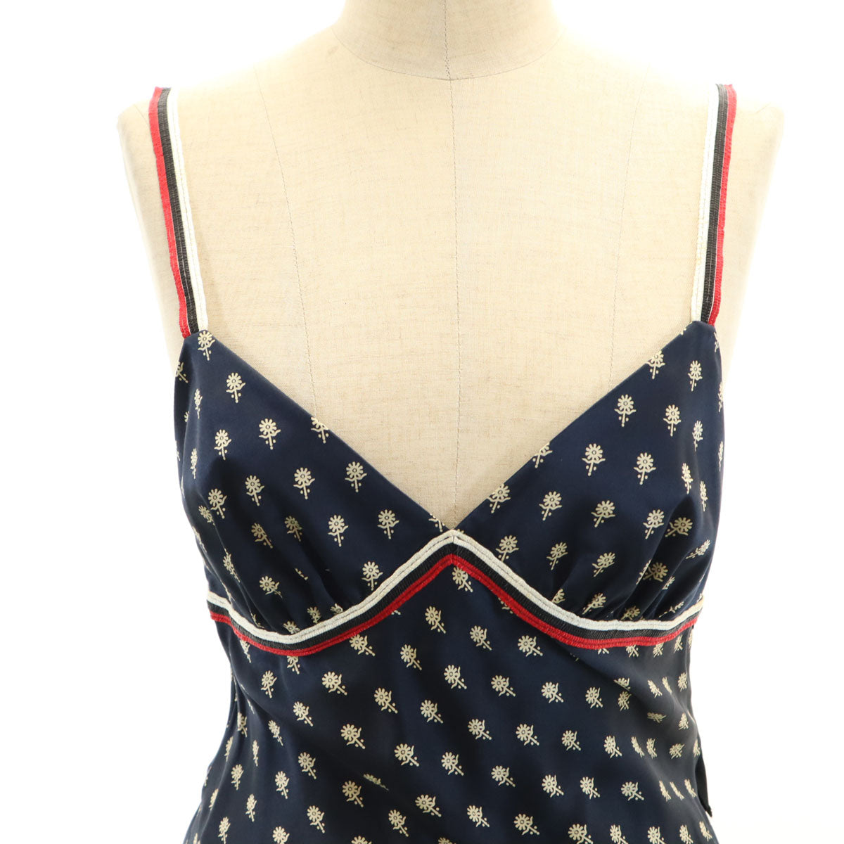 Emporio Armani エンポリオアルマーニ イタリア製 シルク 総柄 キャミワンピース 38 ネイビー レディース