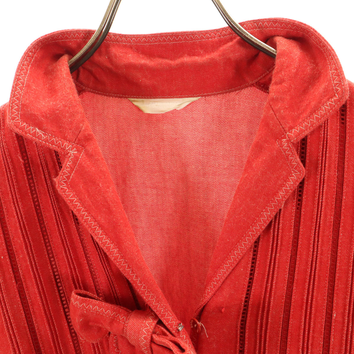 PINK HOUSE ピンクハウス 長袖 オープンカラー ナイロン ロングワンピース レッド系 レディース