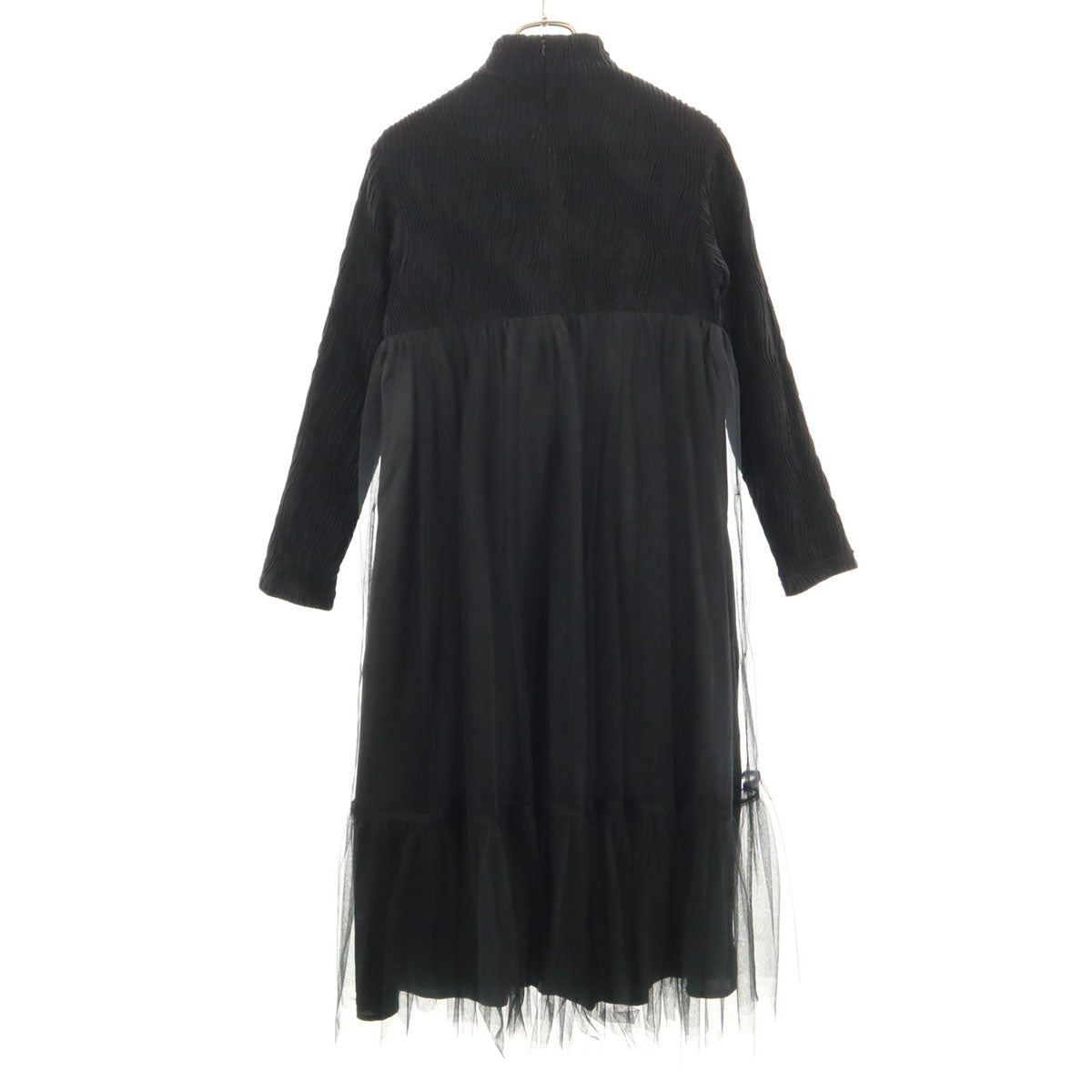 noir kei ninomiya ノワールケイニノミヤ 2023年 COMME des GARCONS ボトルネック　チュール切替 ロングワンピース XS ブラック系 バックファスナー レディース