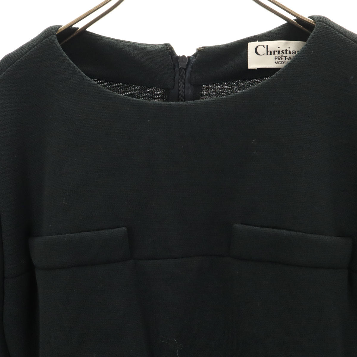 Christian Dior クリスチャンディオール 90s pret-a-porter ウール オールド 長袖 ロングワンピース 11 ブラック系 バックファスナー レディース