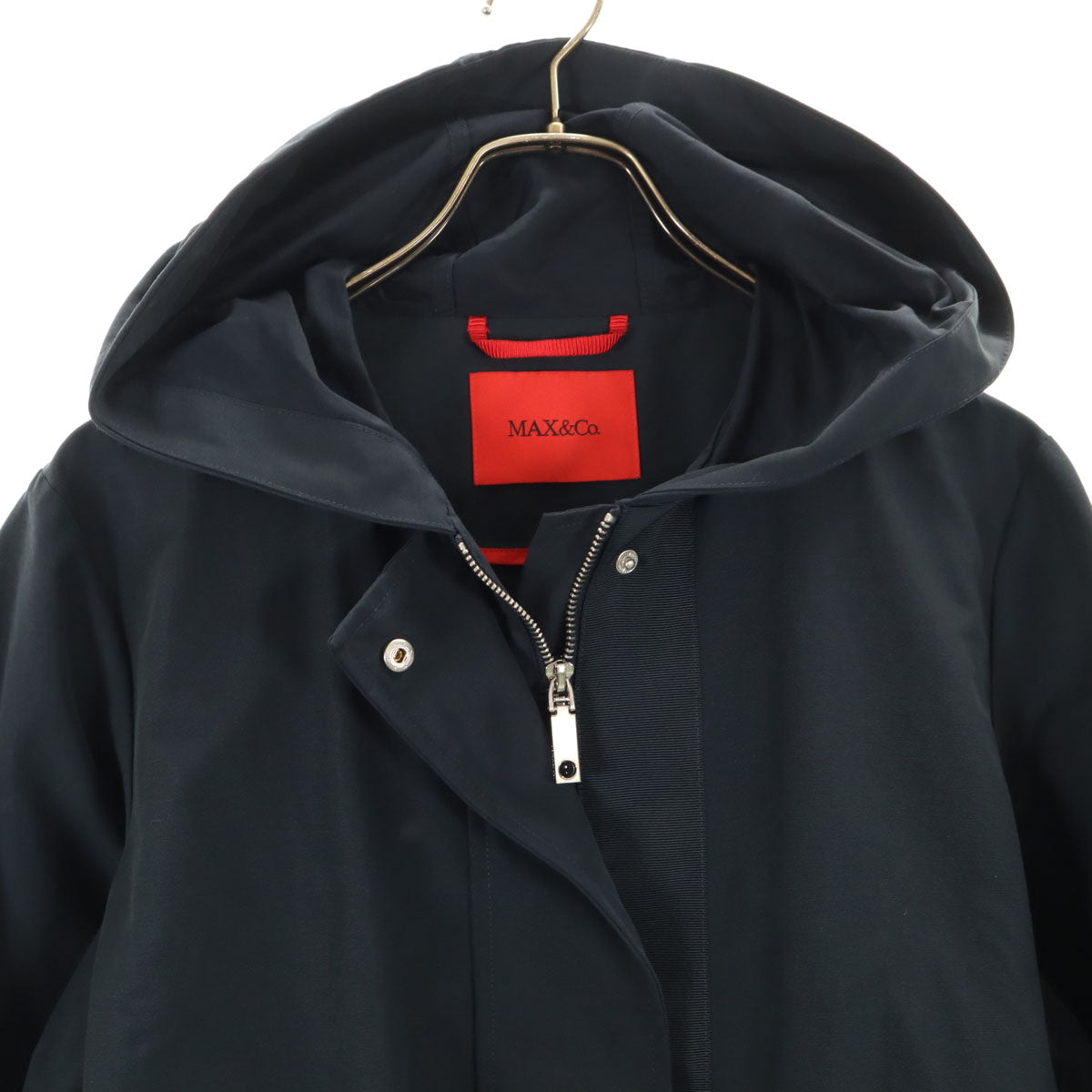MAX&CO マックスアンドコー ロングコート 38 ダークネイビー フード レディース