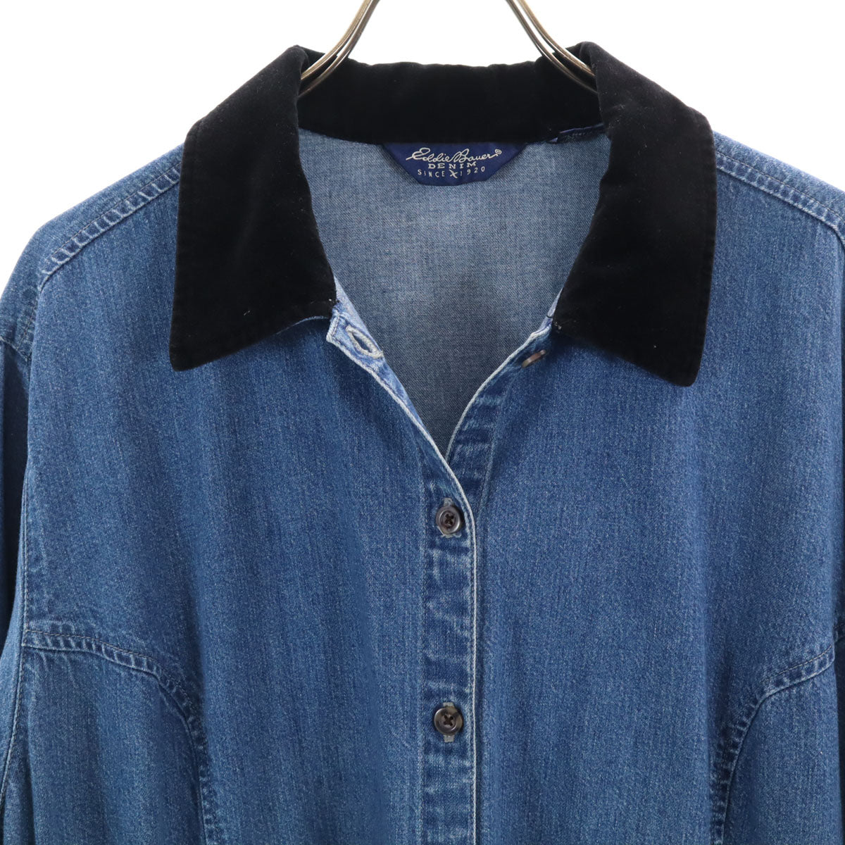 Eddie Bauer エディバウアー 長袖 デニム シャツワンピース XXL インディゴ アウトドア ビッグサイズ レディース