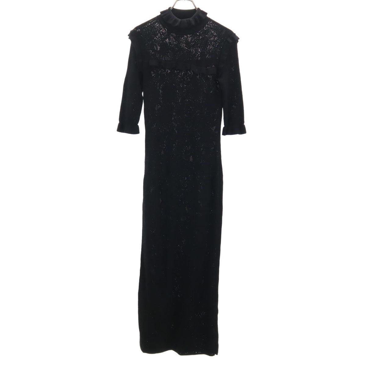 SPORTMAX スポーツマックス レース柄 7分袖 ニット ロングワンピース M ブラック マックスマーラ レディース