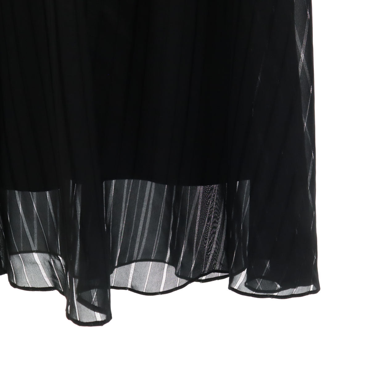 未使用 ESTNATION エストネーション 日本製 ストライプ柄 長袖 ロングワンピース 38 ブラック インナーキャミソール付き レディース