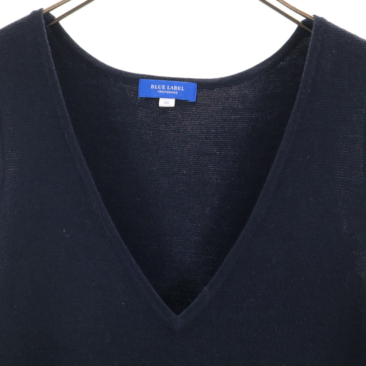 BLUE LABEL CRESTBRIDGE ブルーレーベルクレストブリッジ ウールブレンド ノースリーブ Vネック ニット ワンピース 38 ネイビー 三陽商会 レディース