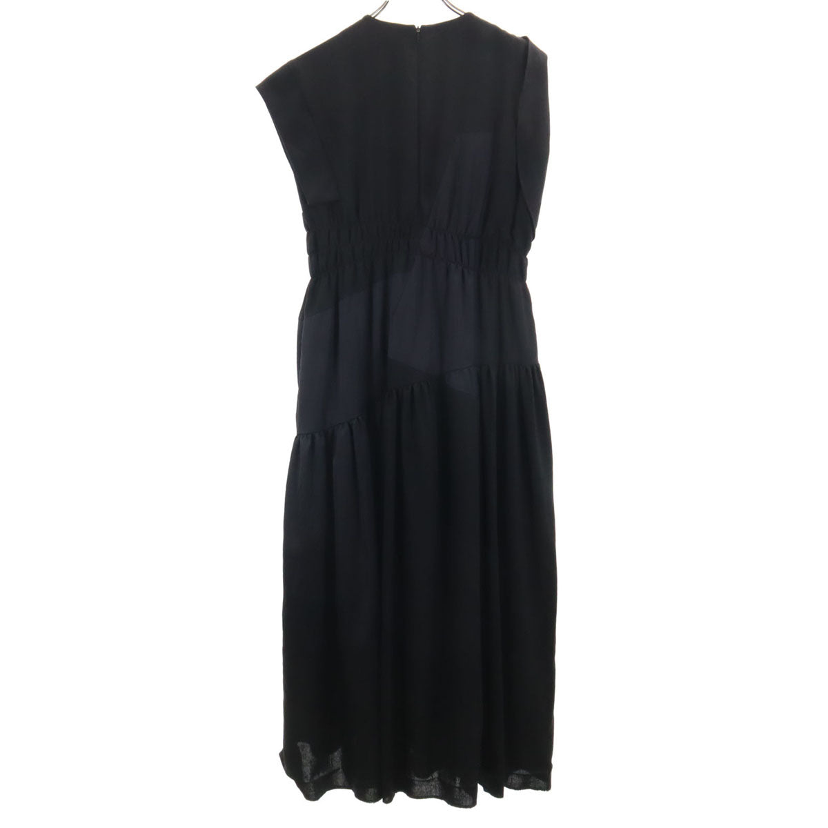 AKIRANAKA アキラナカ 日本製 フレンチスリーブ 異素材切替 ロングワンピース 2 黒 レディース