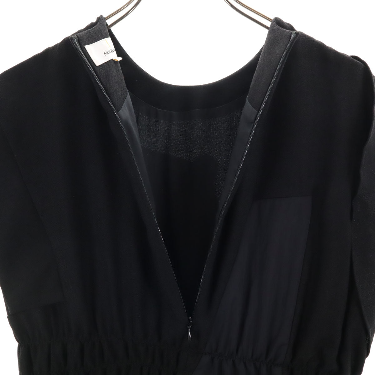 AKIRANAKA アキラナカ 日本製 フレンチスリーブ 異素材切替 ロングワンピース 2 黒 レディース