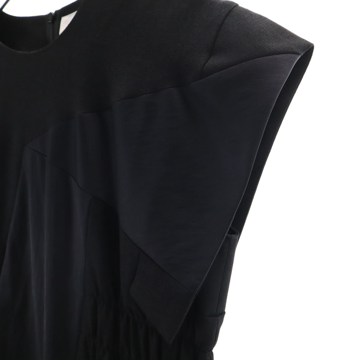 AKIRANAKA アキラナカ 日本製 フレンチスリーブ 異素材切替 ロングワンピース 2 黒 レディース